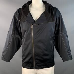 GLAMB Size L Black White Polyester Blend Contrast Stitch Hooded Jacket